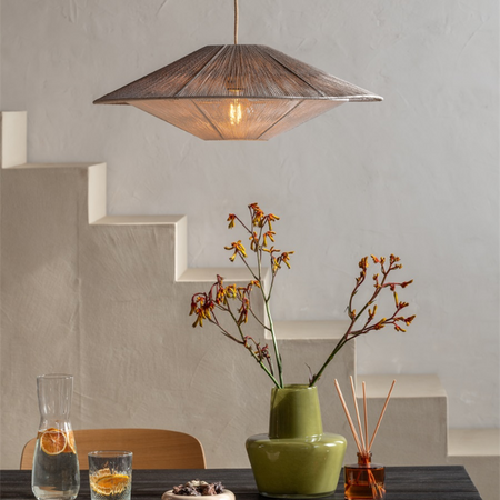 GOOD & MOJO Ibiza stijl hanglamp Lumbini grijs touw Ø60 cm L