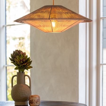 GOOD & MOJO Ibiza stijl hanglamp Lumbini grijs touw Ø60 cm L