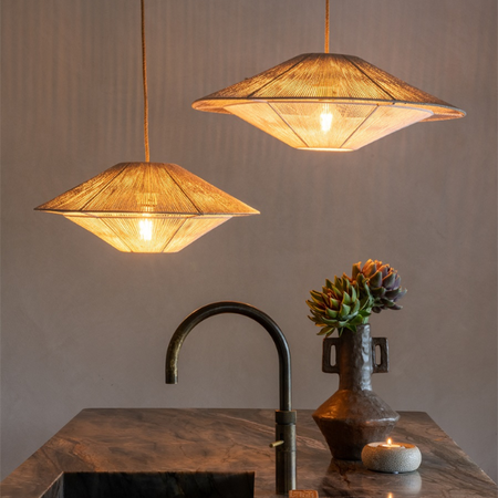 GOOD & MOJO Ibiza stijl hanglamp Lumbini grijs touw Ø60 cm L