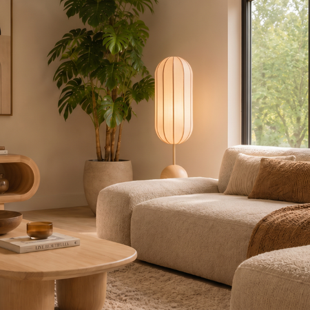 By-Boo Retro vintage vloerlamp Cocoon 1-lichts naturel
