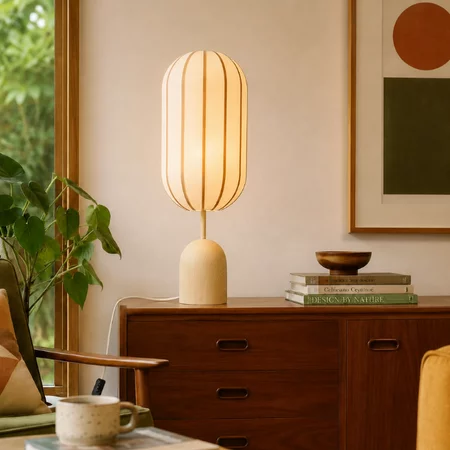 By-Boo Retro vintage tafellamp Cocoon 1-lichts naturel