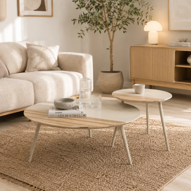 Salontafel set van 2 Diago teakhout & keramiek