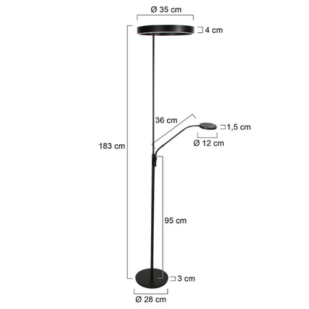 Steinhauer Moderne uplighter Soleil 2 met leeslamp zwart