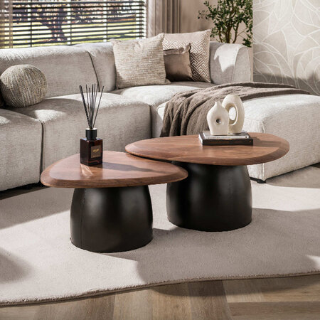 BelaLuz Modern Industriële salontafel Juna set van 2 massief acacia bruin