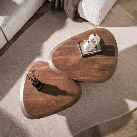 BelaLuz Modern Industriële salontafel Juna set van 2 massief acacia bruin