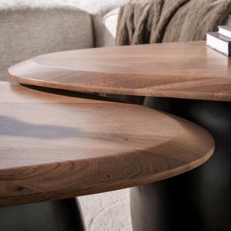 BelaLuz Modern Industriële salontafel Juna set van 2 massief acacia bruin
