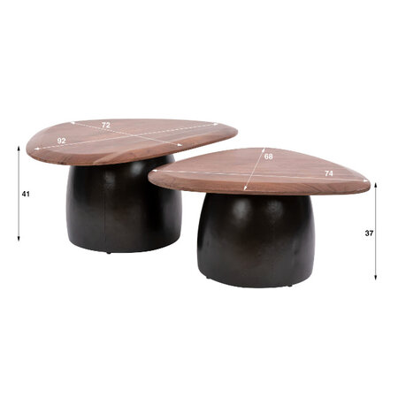 BelaLuz Modern Industriële salontafel Juna set van 2 massief acacia bruin