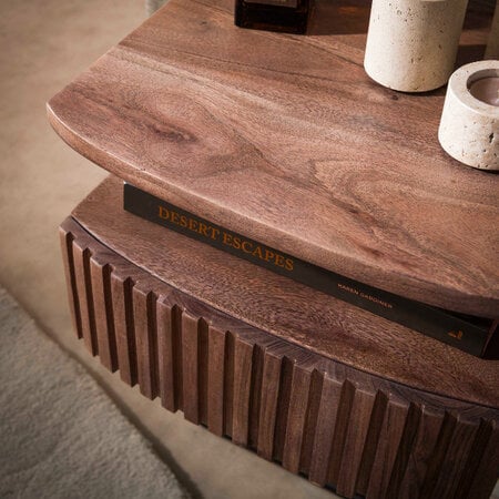 BelaLuz Retro vintage nachtkastje Carve 1 lade Massief acacia bruin