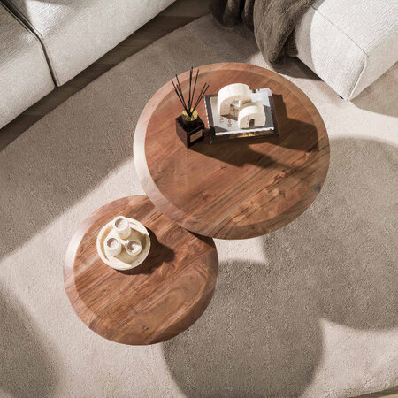 BelaLuz Moderne salontafel Lune set van 2 massief acaciahout bruin