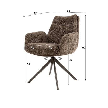 BelaLuz Hotel chique eetkamerstoel Lush draaibaar Hoven taupe bruin