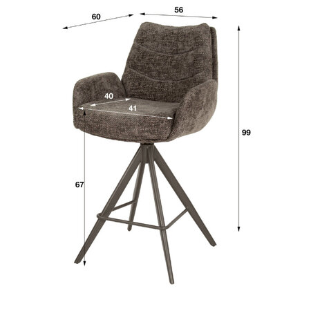 BelaLuz Hotel chique barstoel Lush draaibaar Hoven taupe brons onderstel