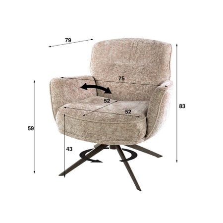 BelaLuz Moderne Fauteuil Velora draaibaar Hoven zand-bruin met brons onderstel