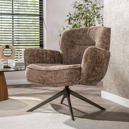 BelaLuz Moderne Fauteuil Velora draaibaar Hoven champagne-bruin met brons onderstel