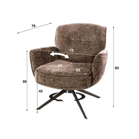 BelaLuz Moderne Fauteuil Velora draaibaar Hoven champagne-bruin met brons onderstel