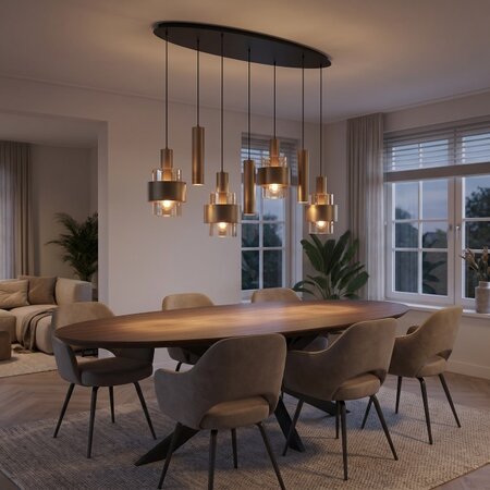 Highlight Moderne Hotel chique hanglamp Marrone 7-lichts ovaal brons
