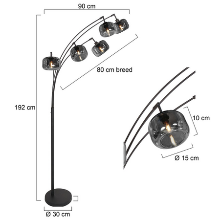 Steinhauer Moderne vloerlamp Tenebris 5-lichts smoke glas