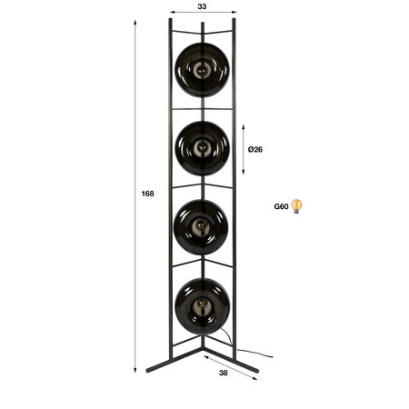 BelaLuz Modern industriële vloerlamp Sorro 4-lichts Sienna brown
