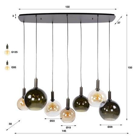 BelaLuz Moderne hanglamp Crema 7-lichts Sienna brown