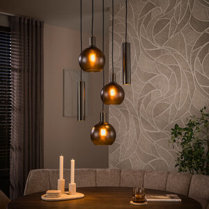 BelaLuz Moderne hanglamp Waze getrapt 5-lichts Sienna brown frosted glas