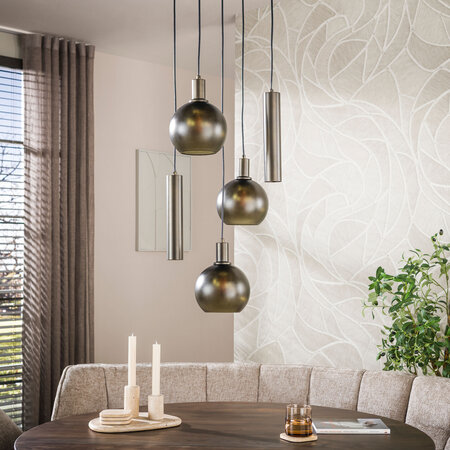 BelaLuz Moderne hanglamp Waze getrapt 5-lichts Sienna brown frosted glas