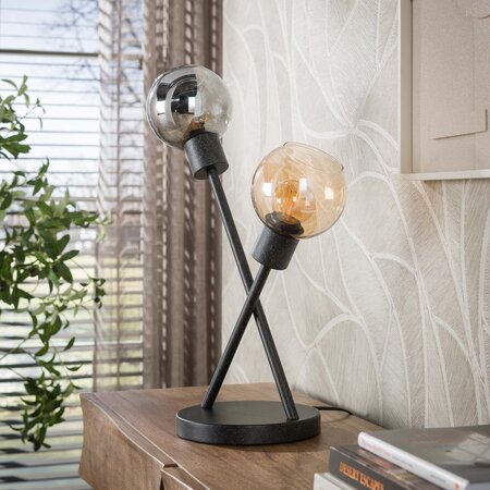 BelaLuz Modern industriële tafellamp Poly 2-lichts charcoal