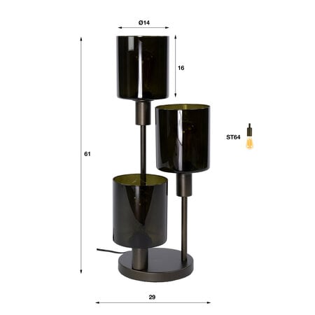 BelaLuz Modern hotel chique tafellamp Calore 3-lichts Sienna brown