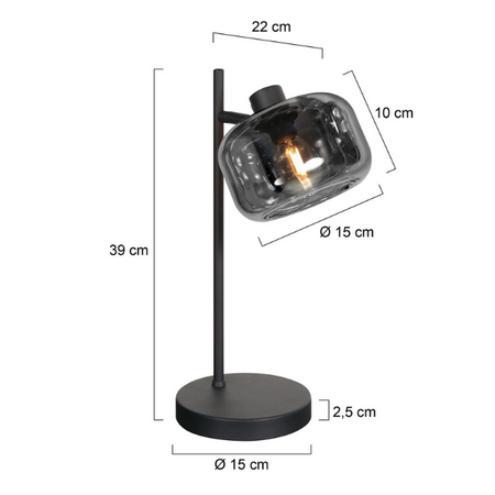 Steinhauer Moderne tafellamp Tenebris 1-lichts smoke glas