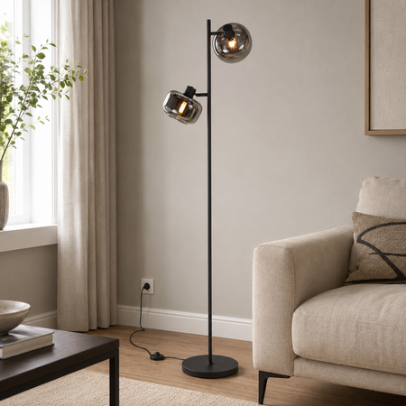 Steinhauer Moderne vloerlamp Tenebris 2-lichts smoke glas