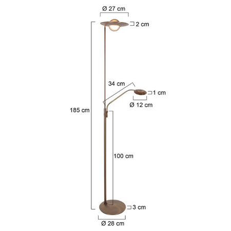 Steinhauer Moderne vloerlamp Uplighter Zenith 2 met leesarm en afstandsbediening brons