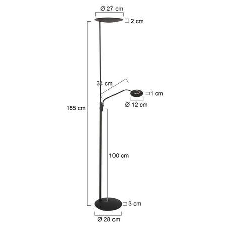 Steinhauer Moderne Uplighter Zenith 2 met leesarm en afstandsbediening zwart