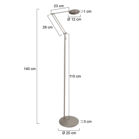 Steinhauer Moderne vloerlamp Zenith 2 staal zwenkarm met afstandsbediening