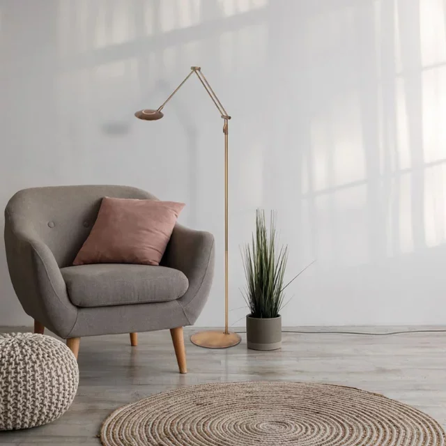Vloerlamp Zenith 2 brons zwenkarm met afstandsbediening