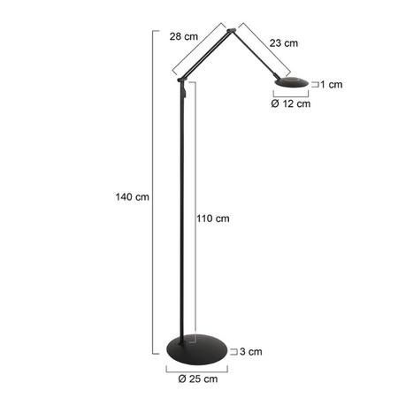 Steinhauer Moderne vloerlamp Zenith 2 zwart zwenkarm met afstandsbediening