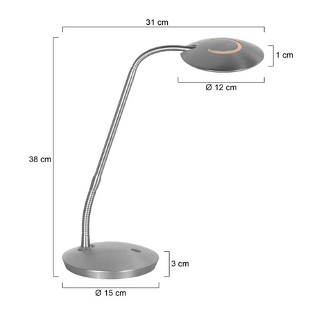 Steinhauer Moderne tafellamp Zenith 2 staal met afstandsbediening