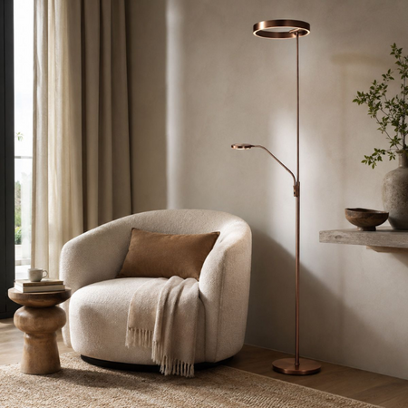 Steinhauer Modern industriële uplighter met leeslamp Soleil 2 brons