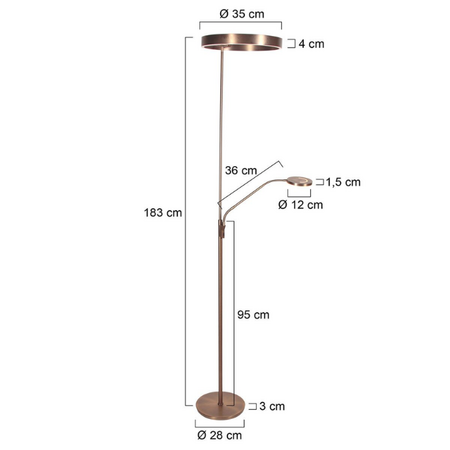 Steinhauer Modern industriële uplighter met leeslamp Soleil 2 brons