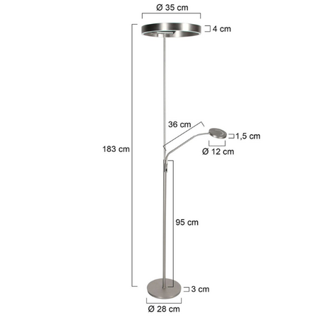 Steinhauer Modern industriële uplighter met leeslamp Soleil 2 staal