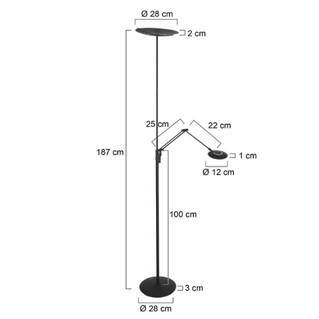 Steinhauer Moderne design uplighter met leeslamp Zenith 2 zwart met dubbele reflector