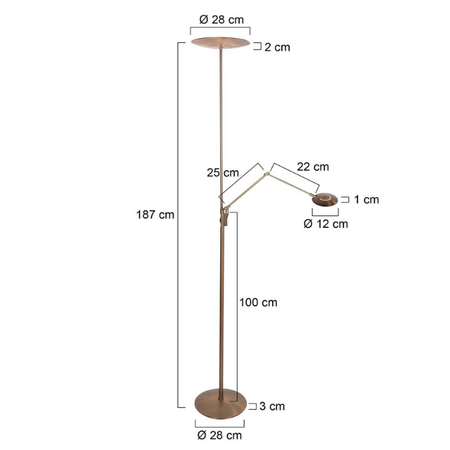 Steinhauer Moderne design uplighter met leeslamp Zenith 2 brons met dubbele reflector