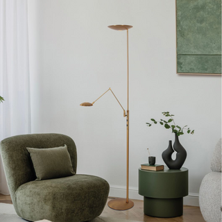 Vloerlamp Daphne 2 brons uplight met leesarm
