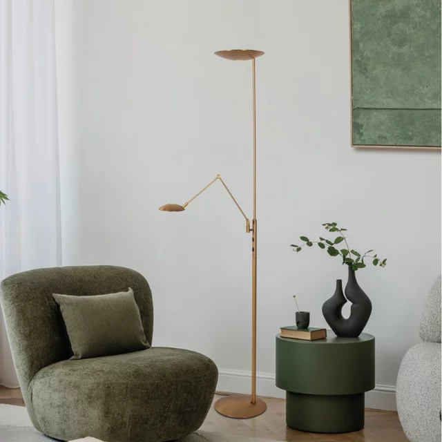 Vloerlamp Daphne 2 brons uplight met leesarm
