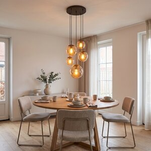 Steinhauer Moderne hanglamp Bollique 5-lichts cacao met amber glas