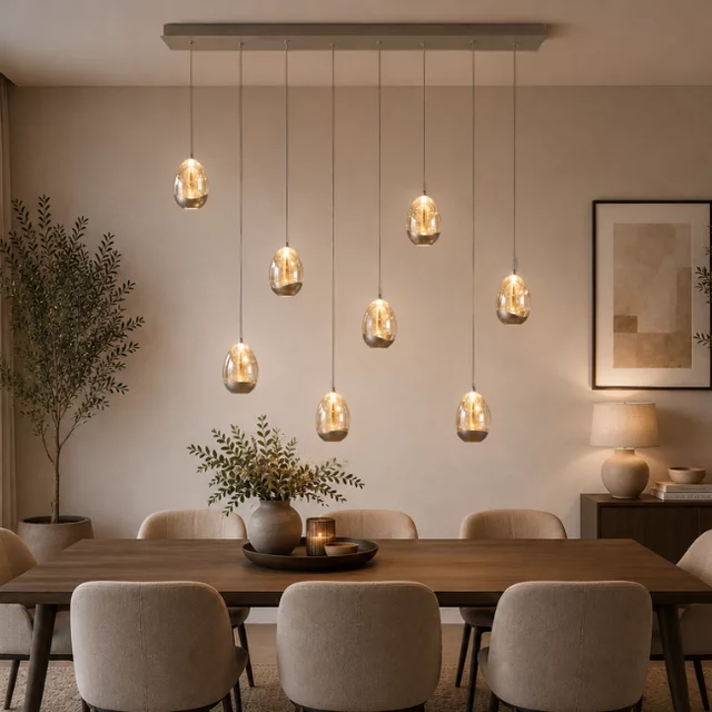 Hanglamp Champagne Egg 8-lichts balk