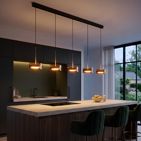 Highlight Moderne hanglamp Enzo 5-lichts op balk brons