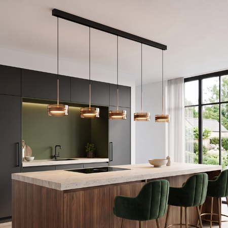 Highlight Moderne hanglamp Enzo 5-lichts op balk brons