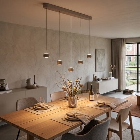 Freelight Moderne hanglamp Cosmo 5-lichts op balk crème