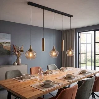 Hanglamp Fresu 5-lichts Balk Brons met kokers