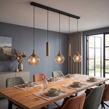 Freelight Moderne hanglamp Fresu 5-lichts Balk Brons met kokers