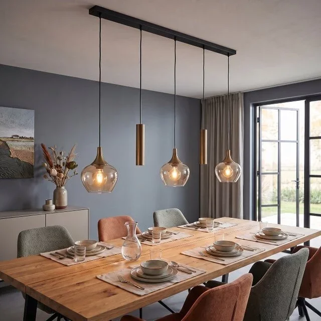 Hanglamp Fresu 5-lichts Balk Brons met kokers