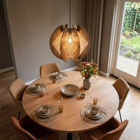 ETH Landelijk Japandi hanglamp Jessica 1-lichts walnut